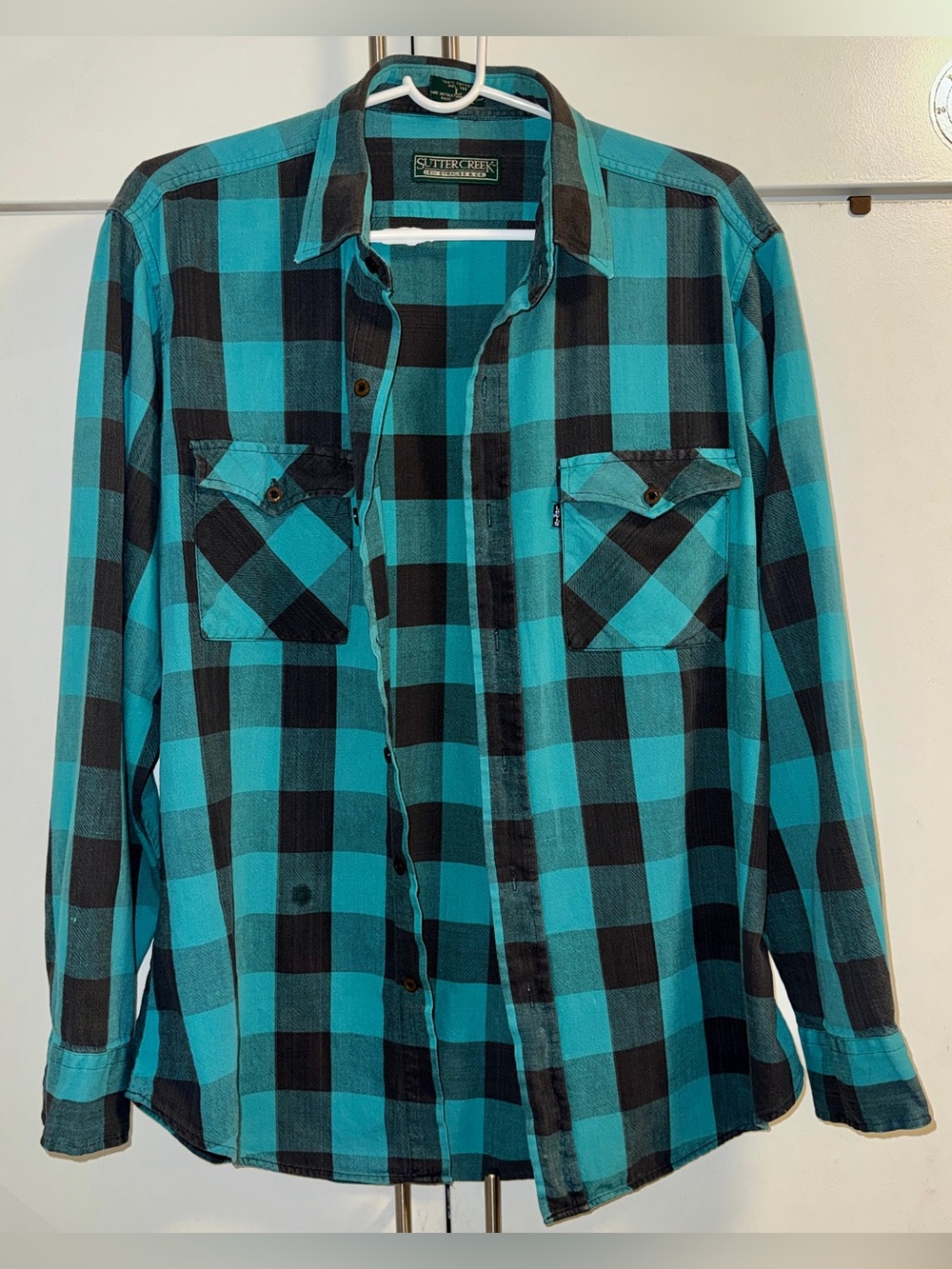 Vintage 90’s Men’s Levi’s Sutter Creek Button-Down Teal Checkered Flannel Shirt